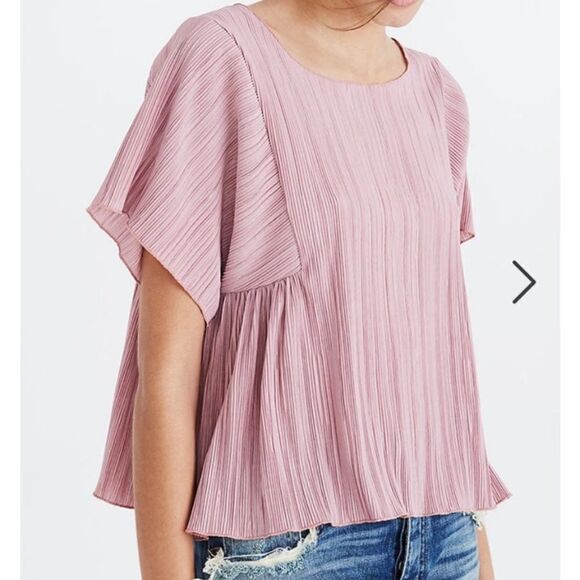 MADEWELL Mauve Texture & Thread Micropleat Short Sleeve Boxy Top Size Small - Picture 1 of 9